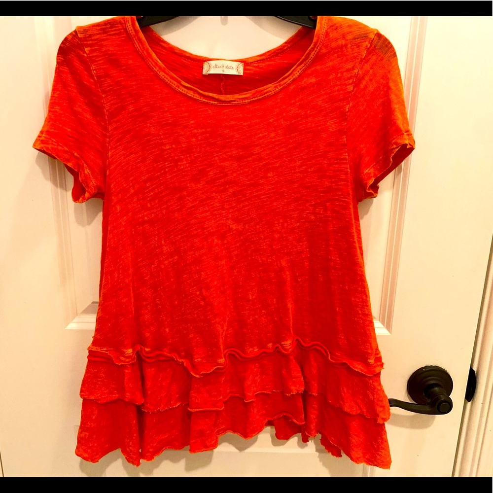 Altar’d State Distressed Ruffled Orange Tee